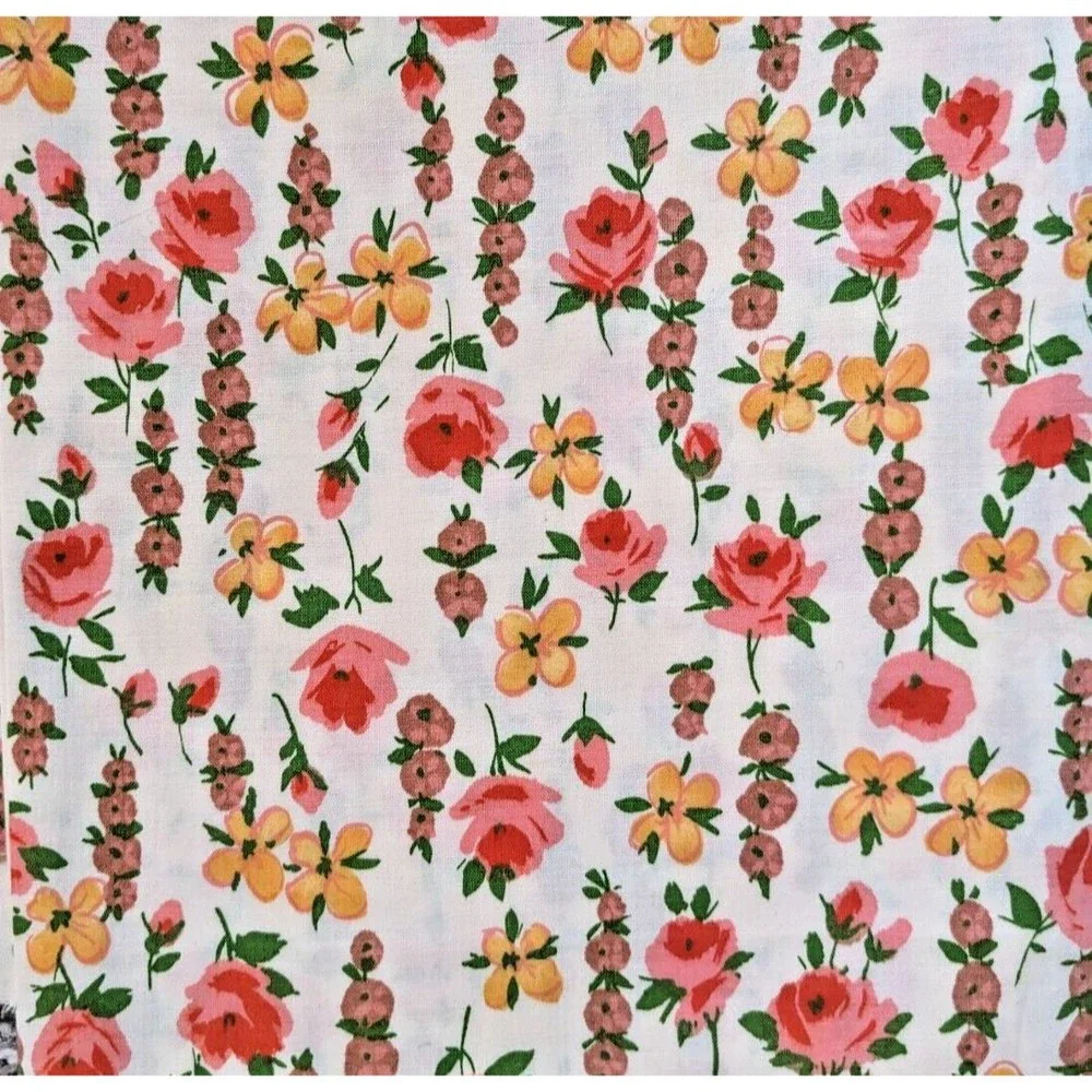 Vintage Mid-Century Floral Fabric‎ Bates Fabrics Pink & Orange 36